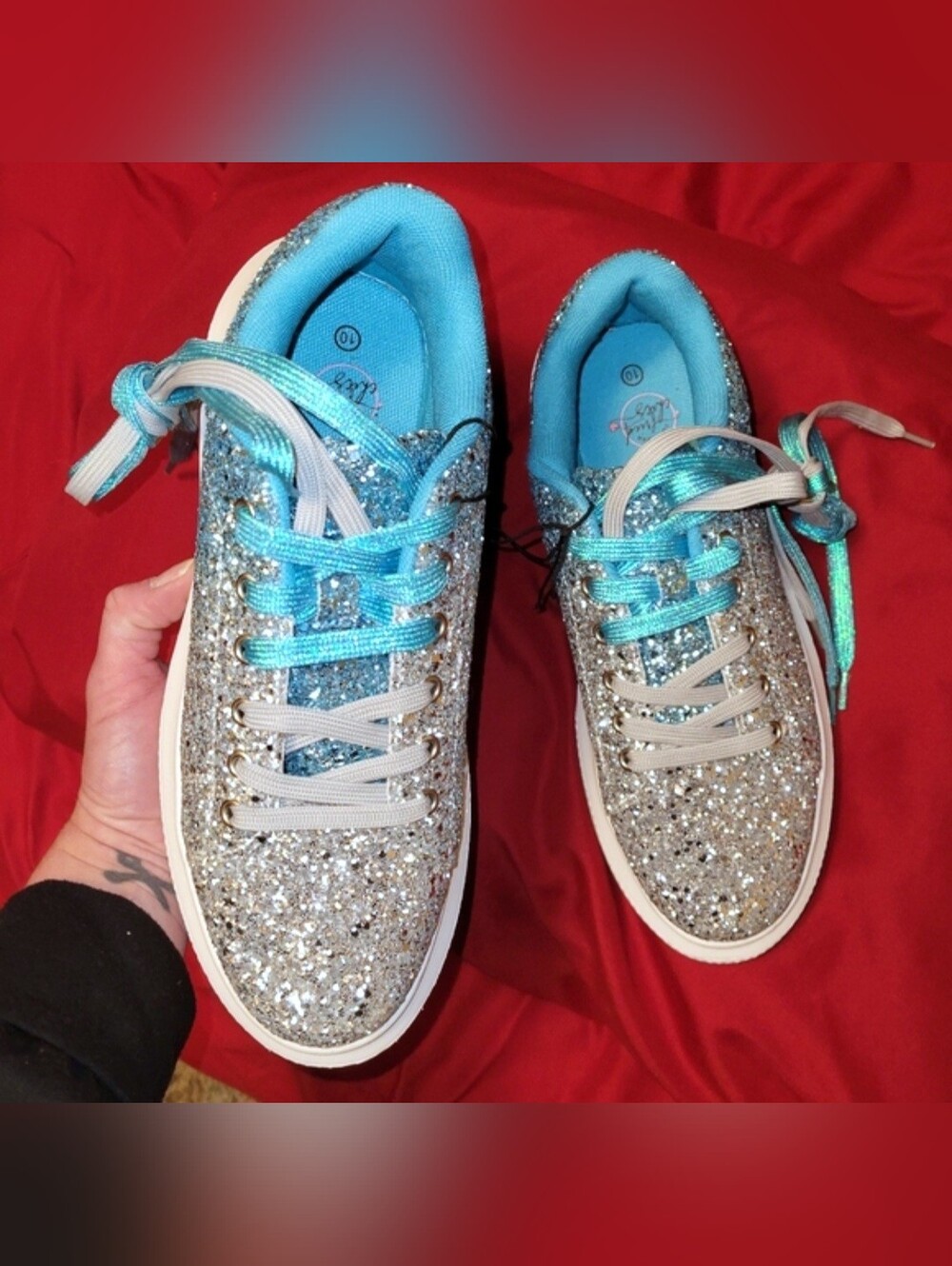 Southern fried chics turquoise silver ombre glitter platform sneakers 10 NWOB - Picture 16 of 17